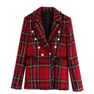 Plaid Red Blazer ZARA like texture from Shein NWOT!
